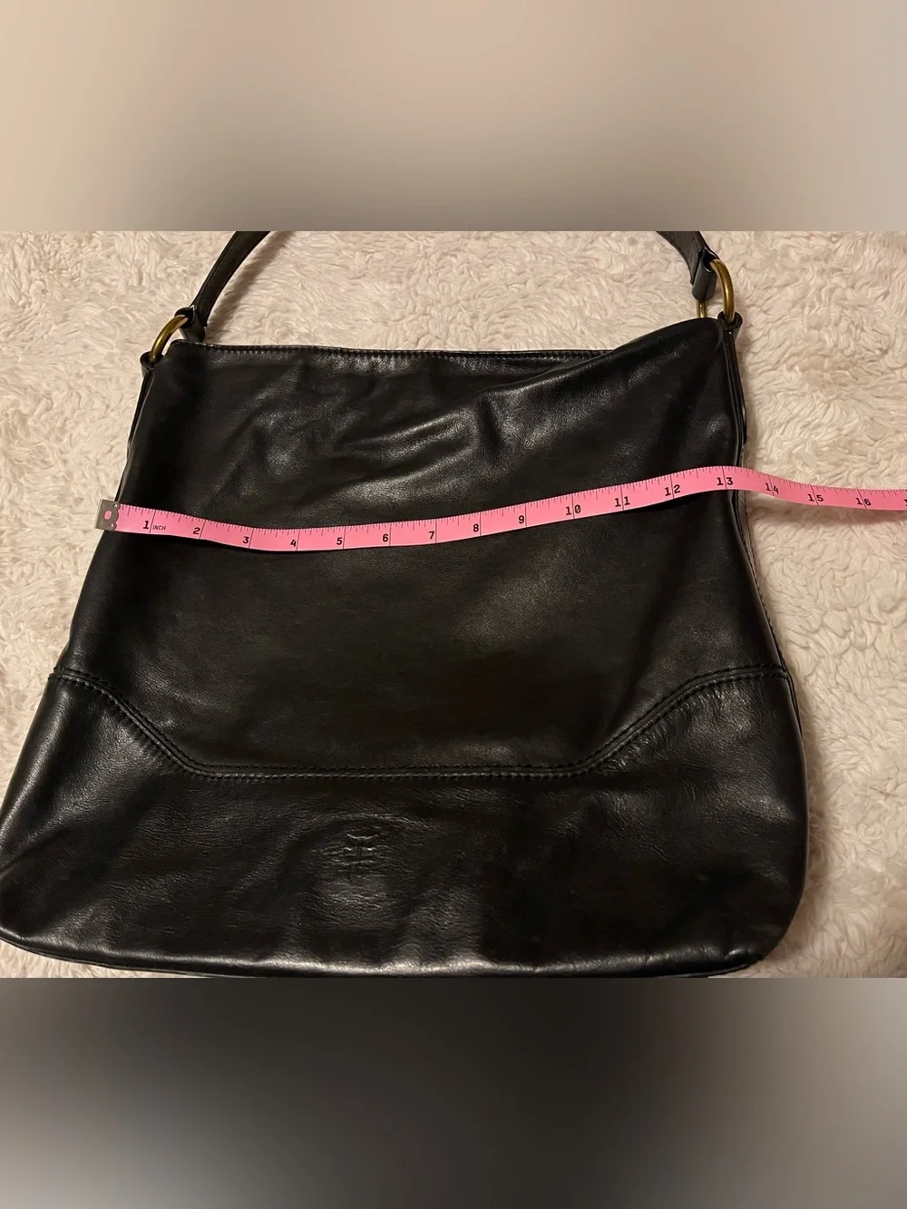 Frye Paige Black Leather Slouchy Hobo Shoulder Bag Handbag Brass Hardware